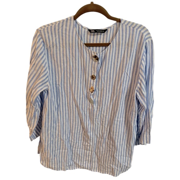 Zara Blue and White Pinstriped Blouse - Picture 1 of 7